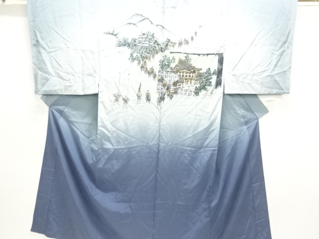 JAPANESE KIMONO / ANTIQUE MENS JUBAN / SILK / CASTLE & DAIMYOS PROCESSION